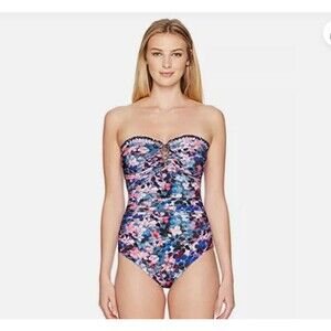 Profile by Gottex Romeo & Juliette Floral Ruched Ruffle 1 PC Size 10 Swimsuit